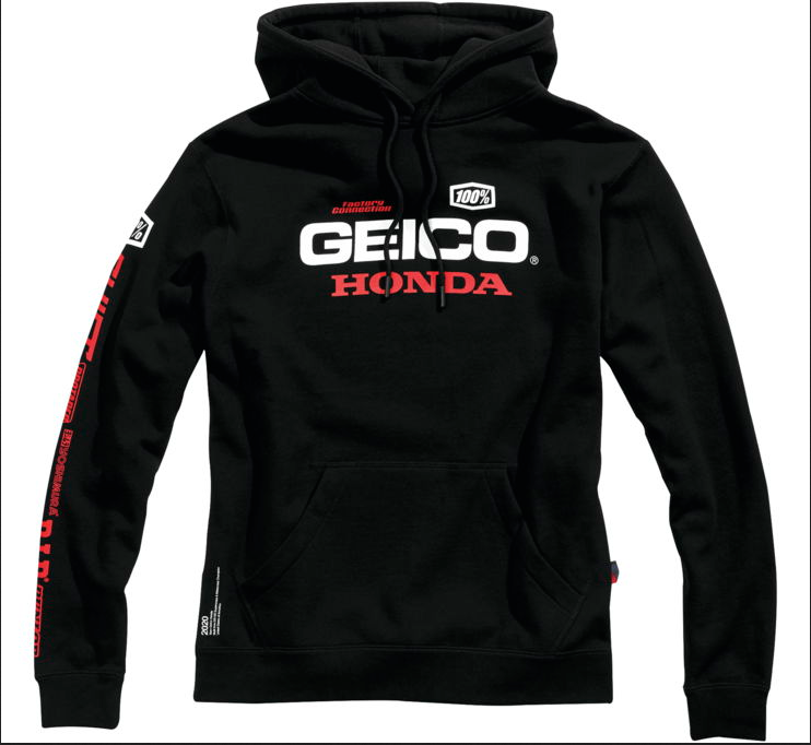 100% Men's 2020 Geico Honda Salvo Hooded Pullover Sweatshirt  Mens